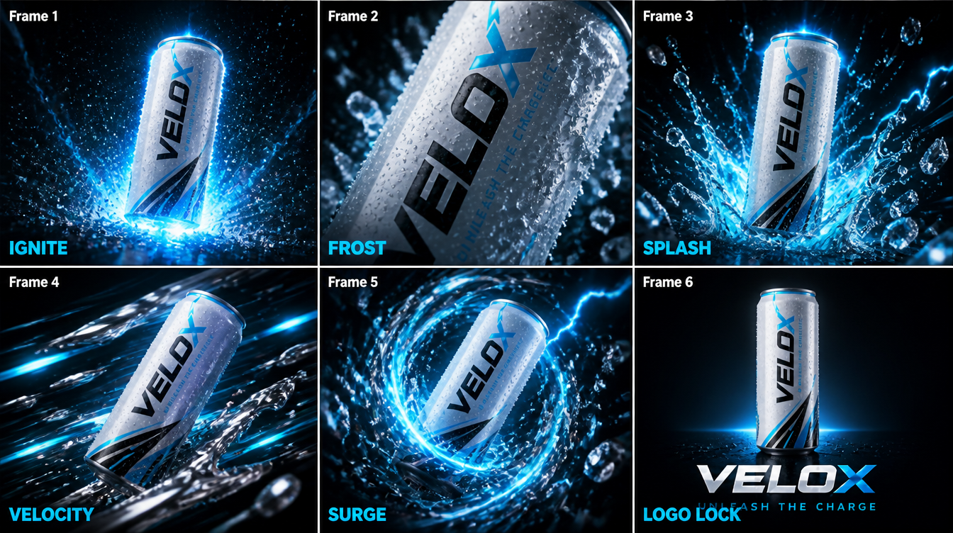 Velox storyboard, six frames